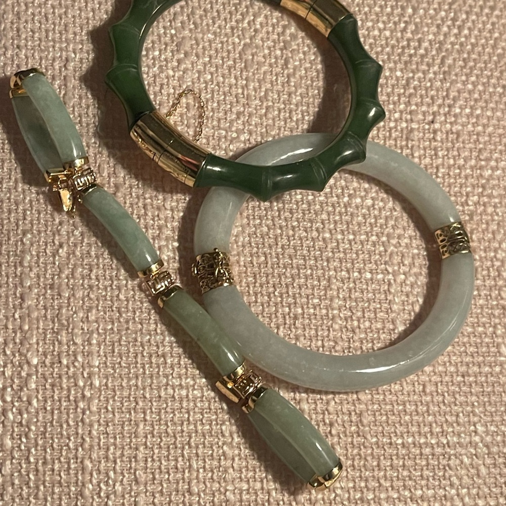 Bundle 3 jade 14k gold natural genuine jade state sale - Picture 2 of 9